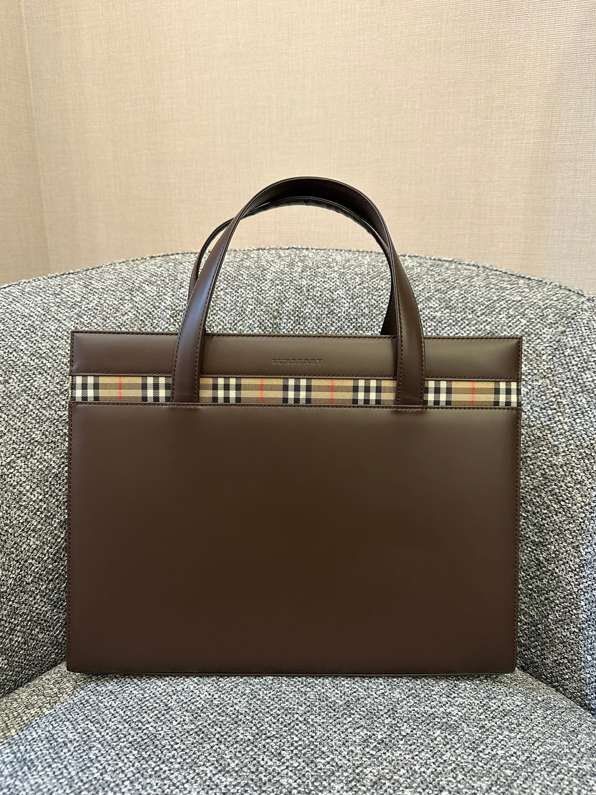 Burberry Nova Check Trimmed Leather Handbag