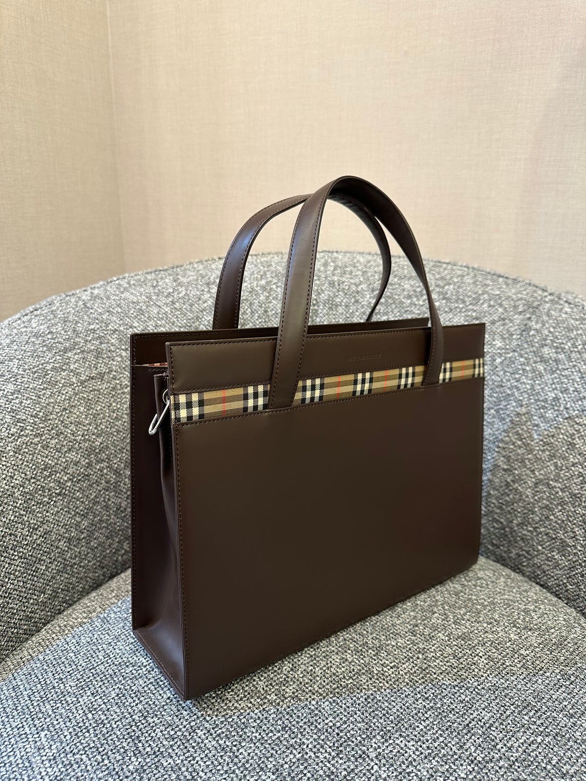 Burberry Nova Check Trimmed Leather Handbag
