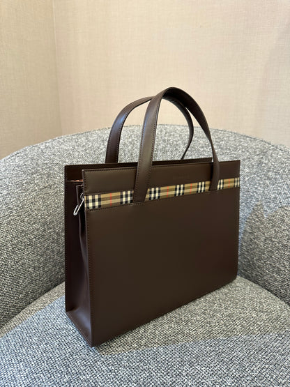 Burberry Nova Check Trimmed Leather Handbag