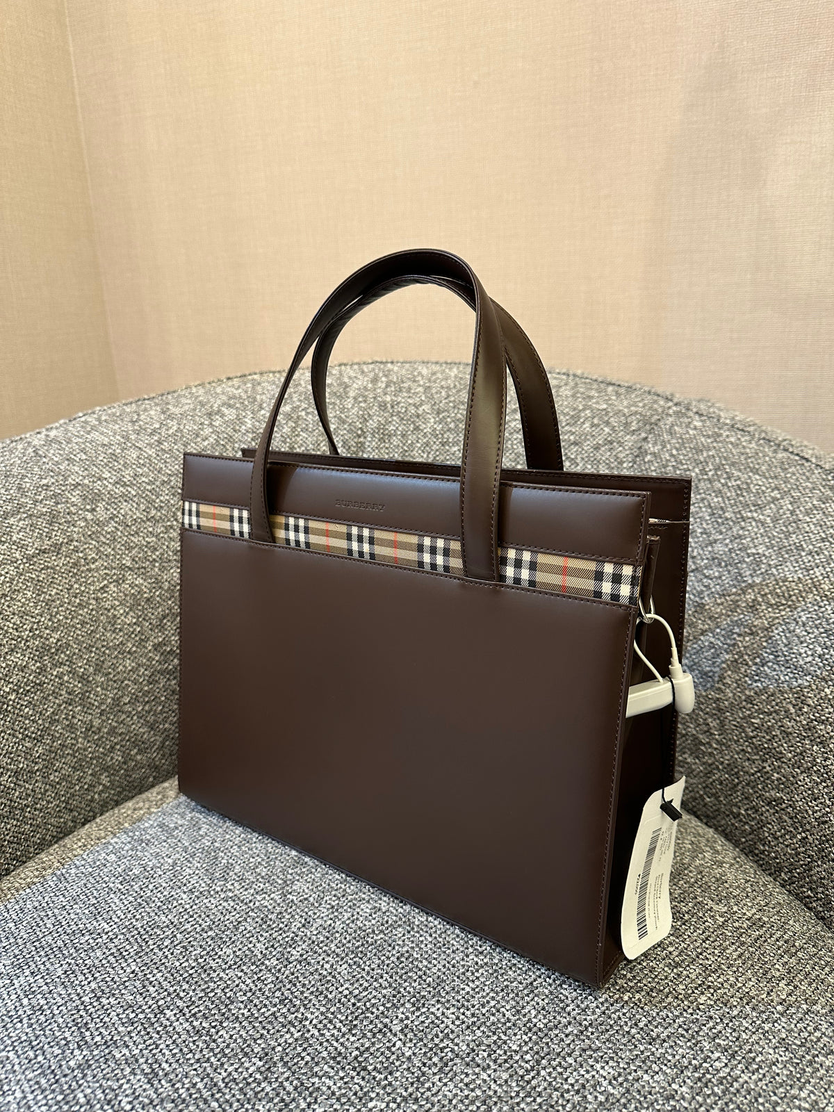 Burberry Nova Check Trimmed Leather Handbag