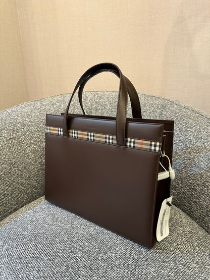 Burberry Nova Check Trimmed Leather Handbag