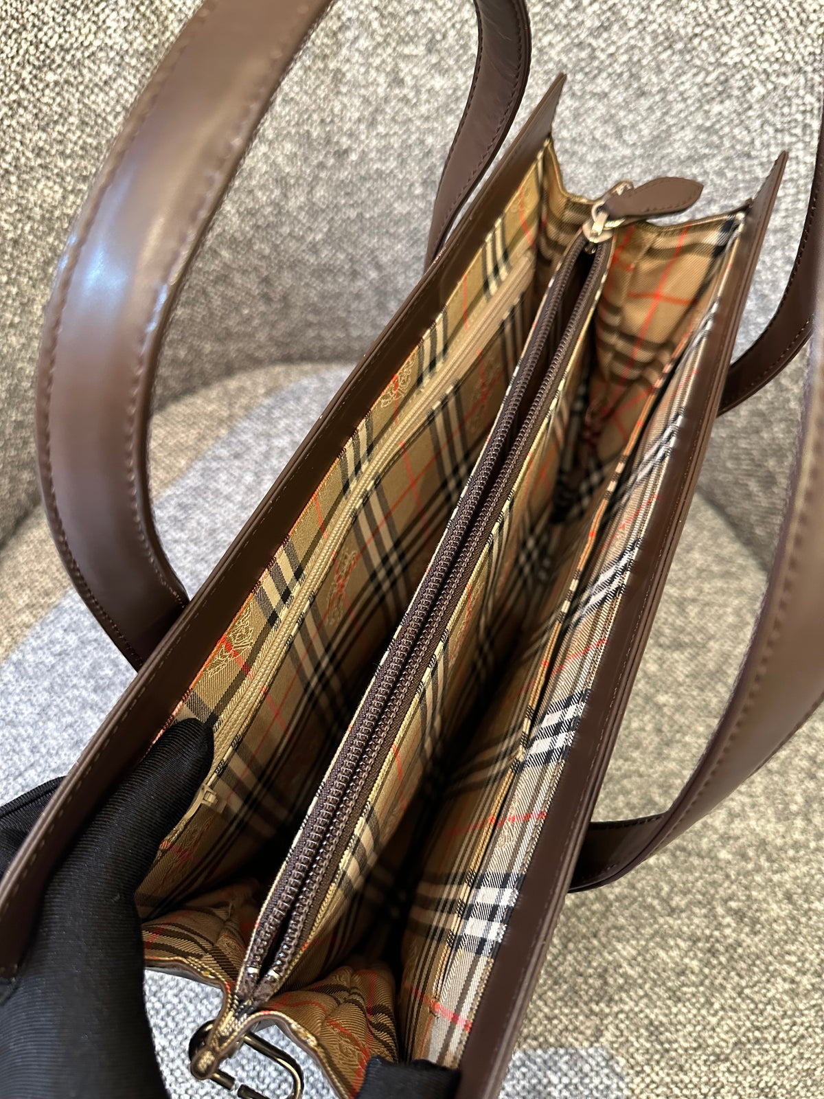 Burberry Nova Check Trimmed Leather Handbag
