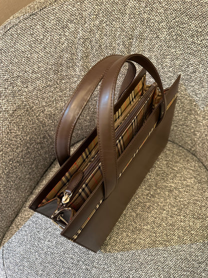 Burberry Nova Check Trimmed Leather Handbag