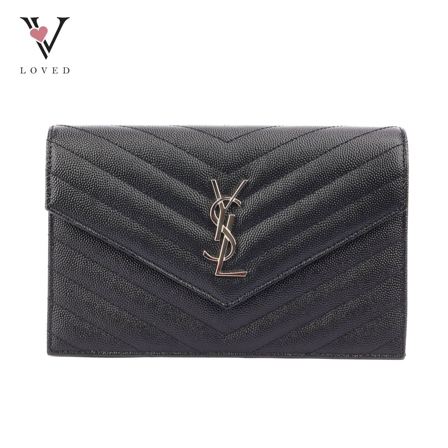 Yves Saint Laurent Cassandre Wallet on Chain in Black Chevron Quilted Leather SHW