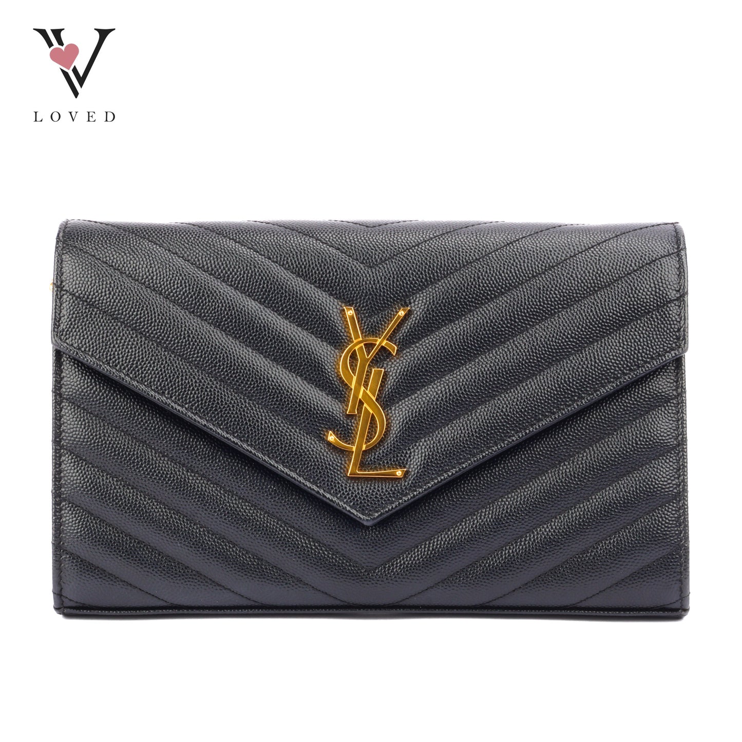 Yves Saint Laurent Cassandre Wallet on Chain in Black Chevron Quilted Leather GHW