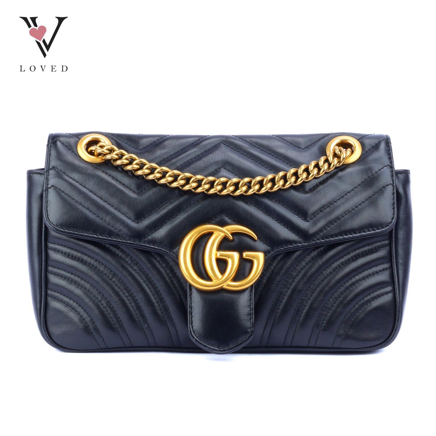 Gucci GG Marmont Flap Shoulder Bag in Black Matelassé Leather