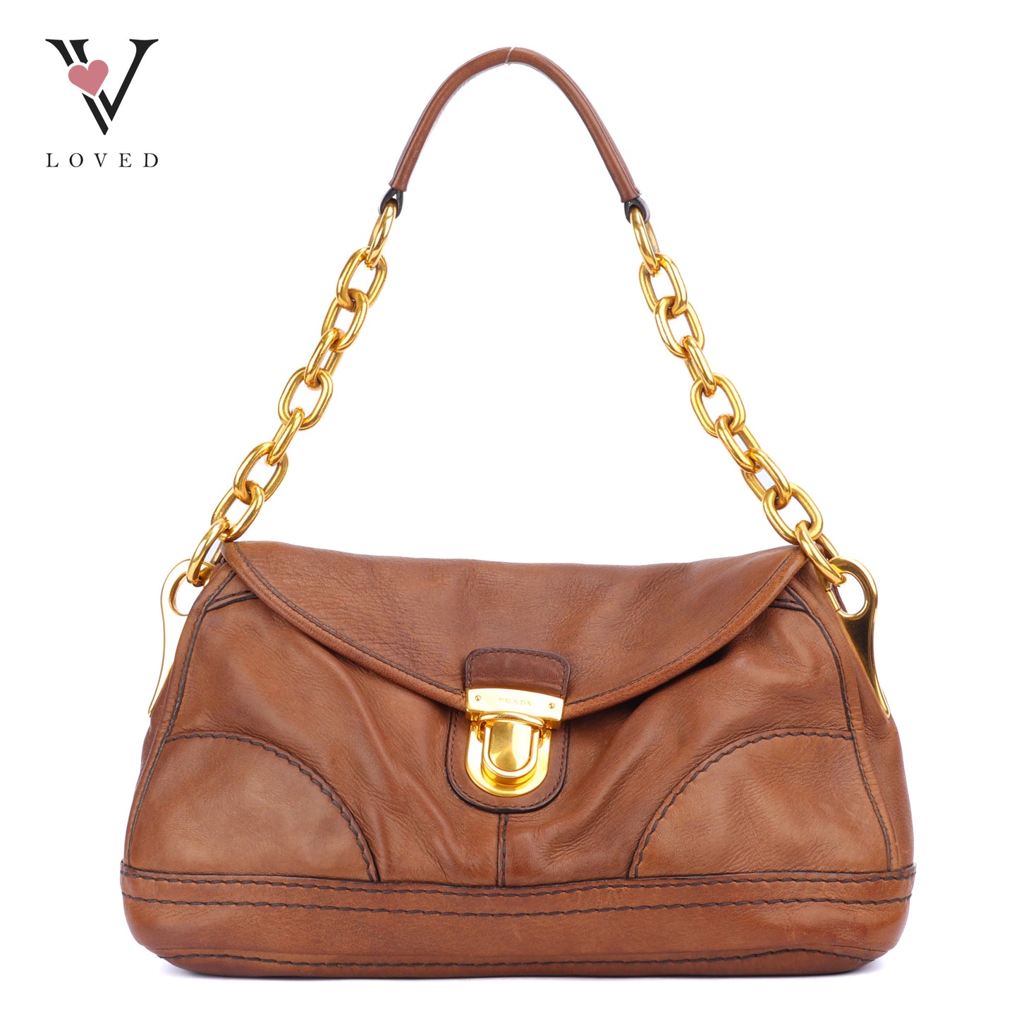 Prada Cervo Shoulder Bag in Brown Leather