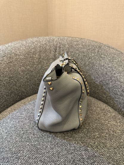 Valentino Garavani Rockstud Tote Bag In Light Blue Leather