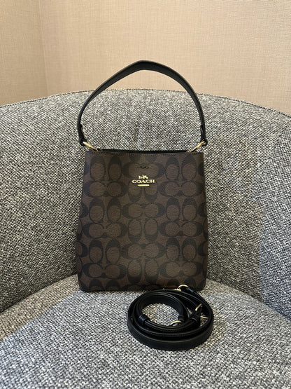 Coach Small Town Bucket Bag In Dark Brown Monogram Signature Canvas