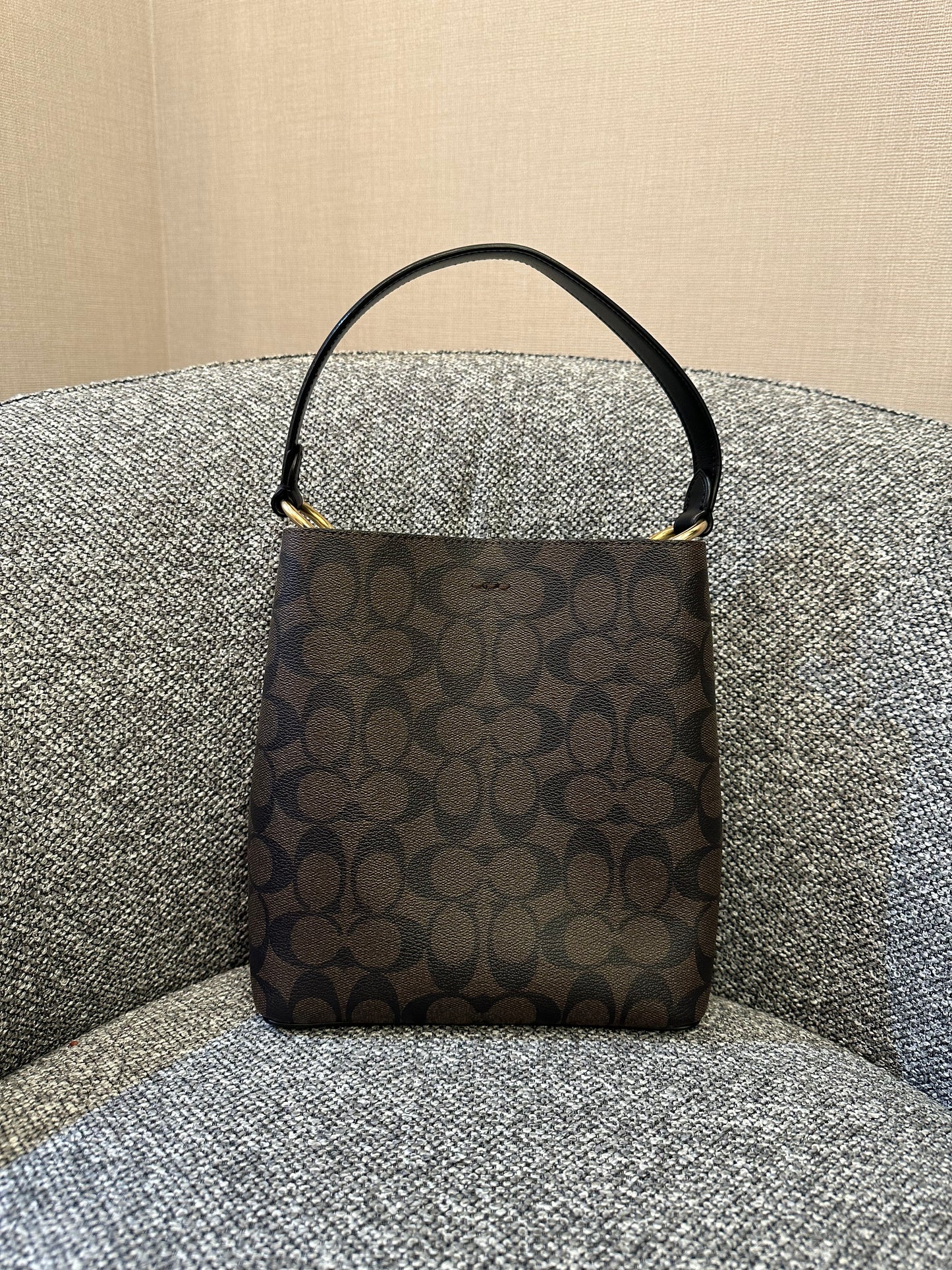 Coach Small Town Bucket Bag In Dark Brown Monogram Signature Canvas