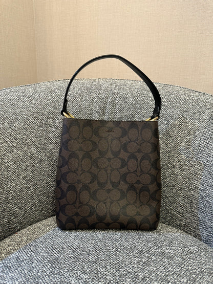 Coach Small Town Bucket Bag In Dark Brown Monogram Signature Canvas