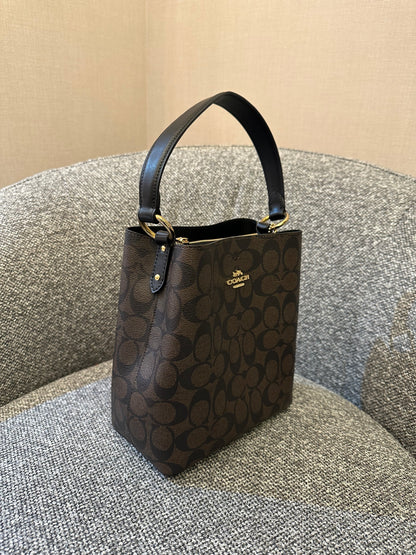 Coach Small Town Bucket Bag In Dark Brown Monogram Signature Canvas