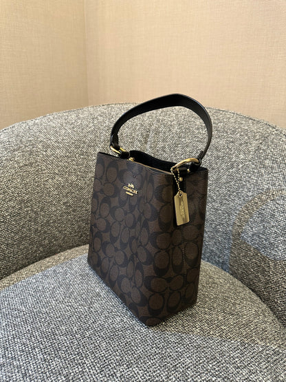 Coach Small Town Bucket Bag In Dark Brown Monogram Signature Canvas