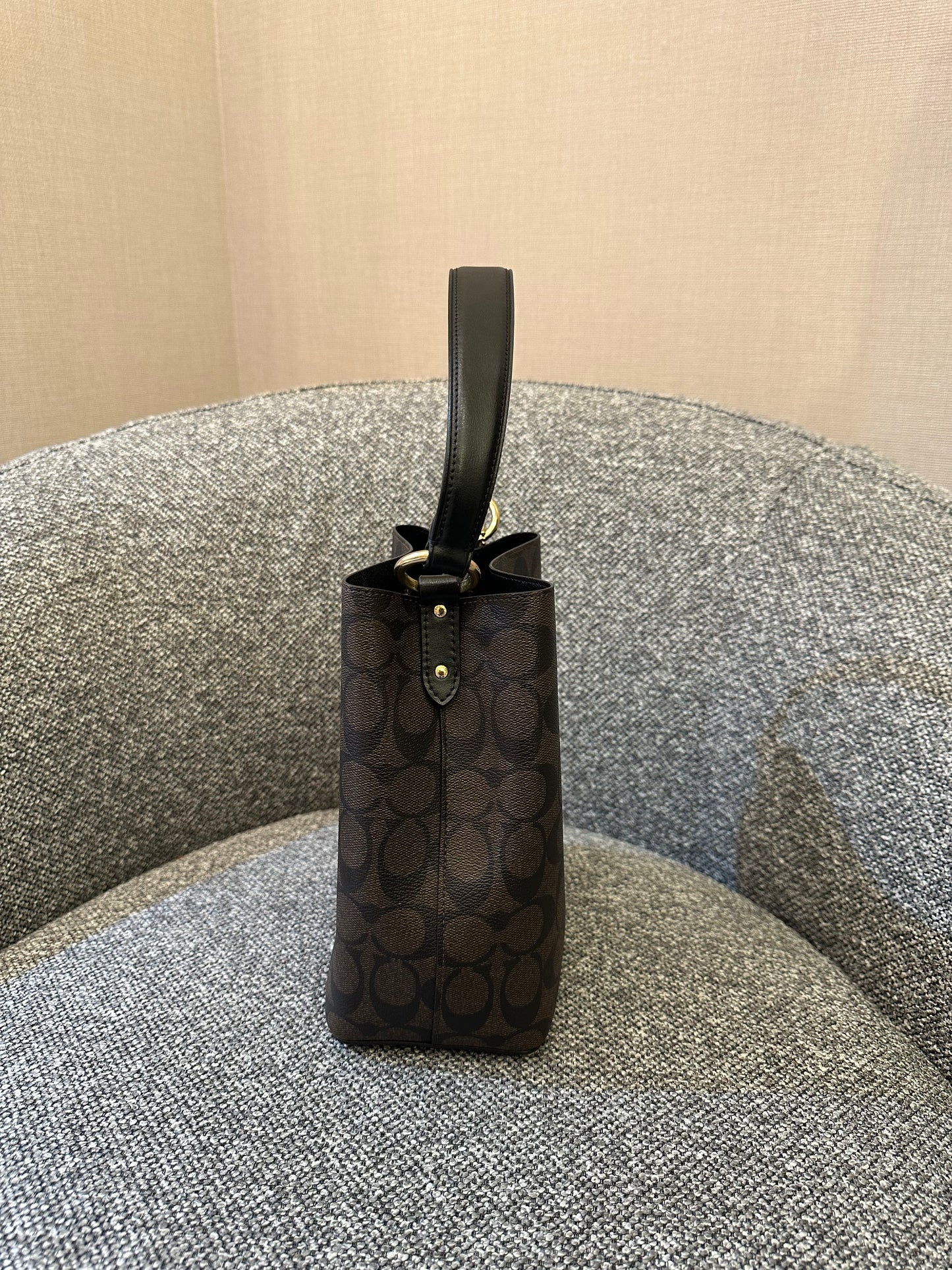 Coach Small Town Bucket Bag In Dark Brown Monogram Signature Canvas