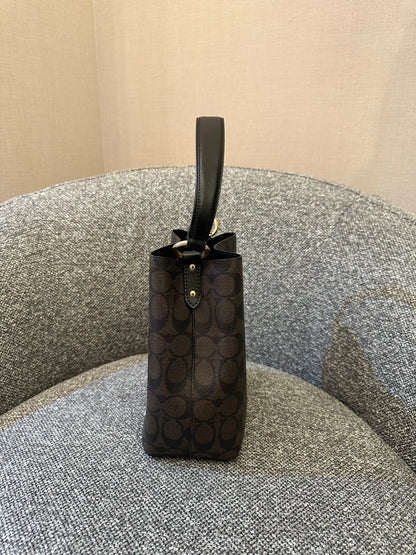 Coach Small Town Bucket Bag In Dark Brown Monogram Signature Canvas