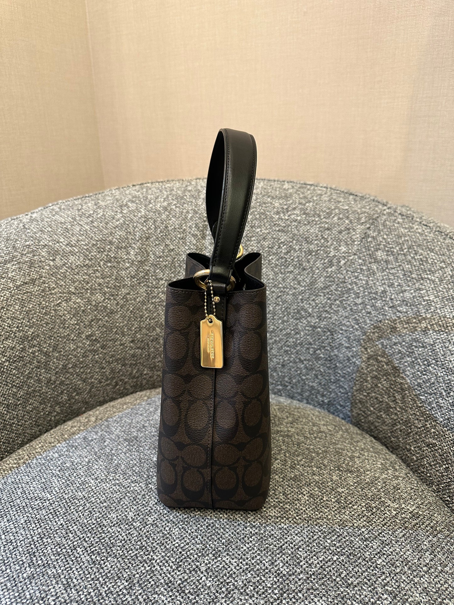 Coach Small Town Bucket Bag In Dark Brown Monogram Signature Canvas