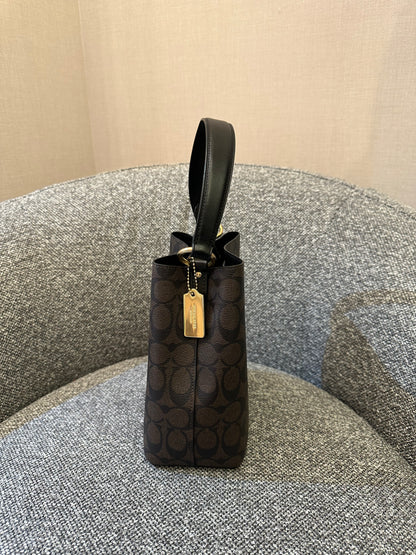 Coach Small Town Bucket Bag In Dark Brown Monogram Signature Canvas