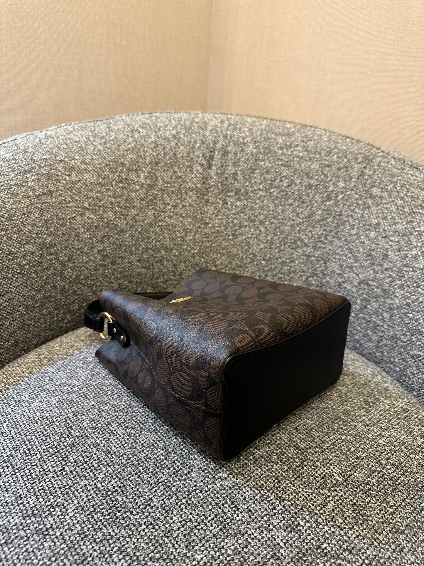 Coach Small Town Bucket Bag In Dark Brown Monogram Signature Canvas