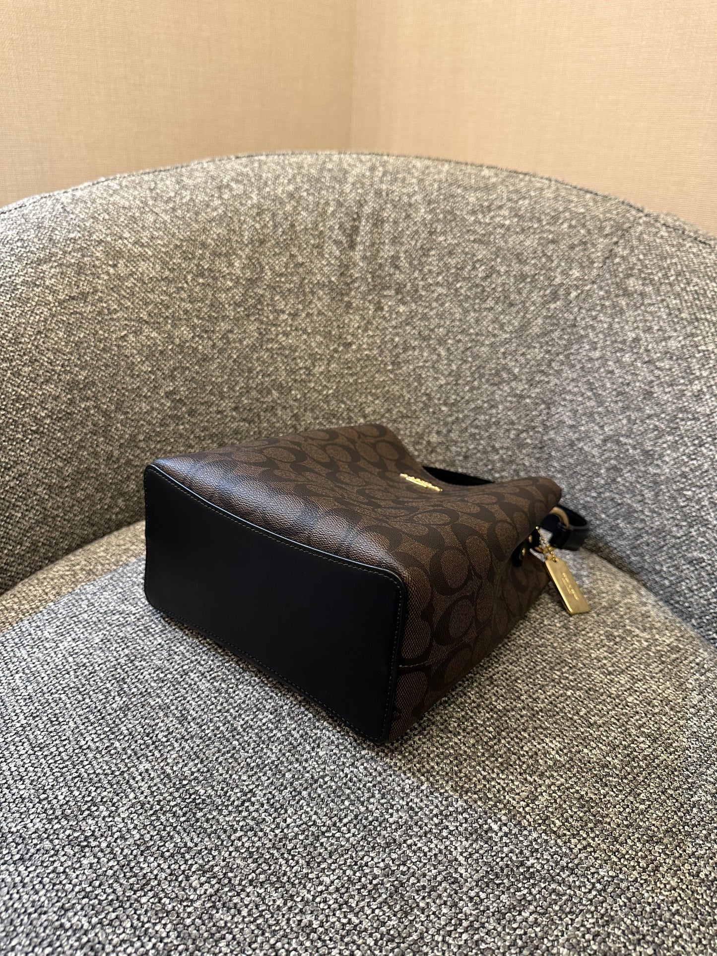 Coach Small Town Bucket Bag In Dark Brown Monogram Signature Canvas