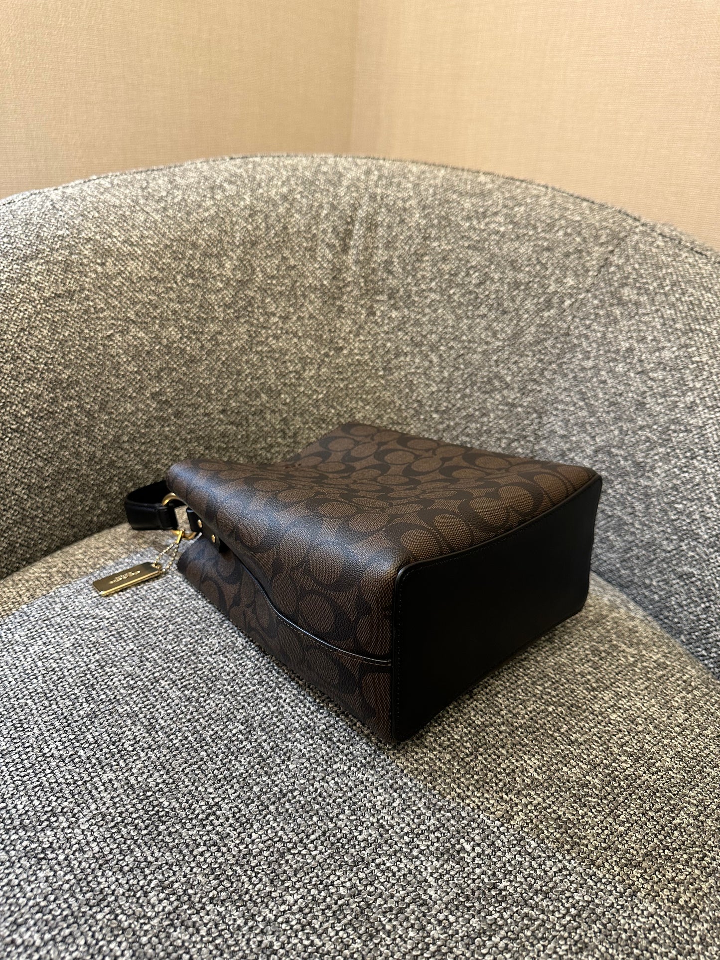 Coach Small Town Bucket Bag In Dark Brown Monogram Signature Canvas