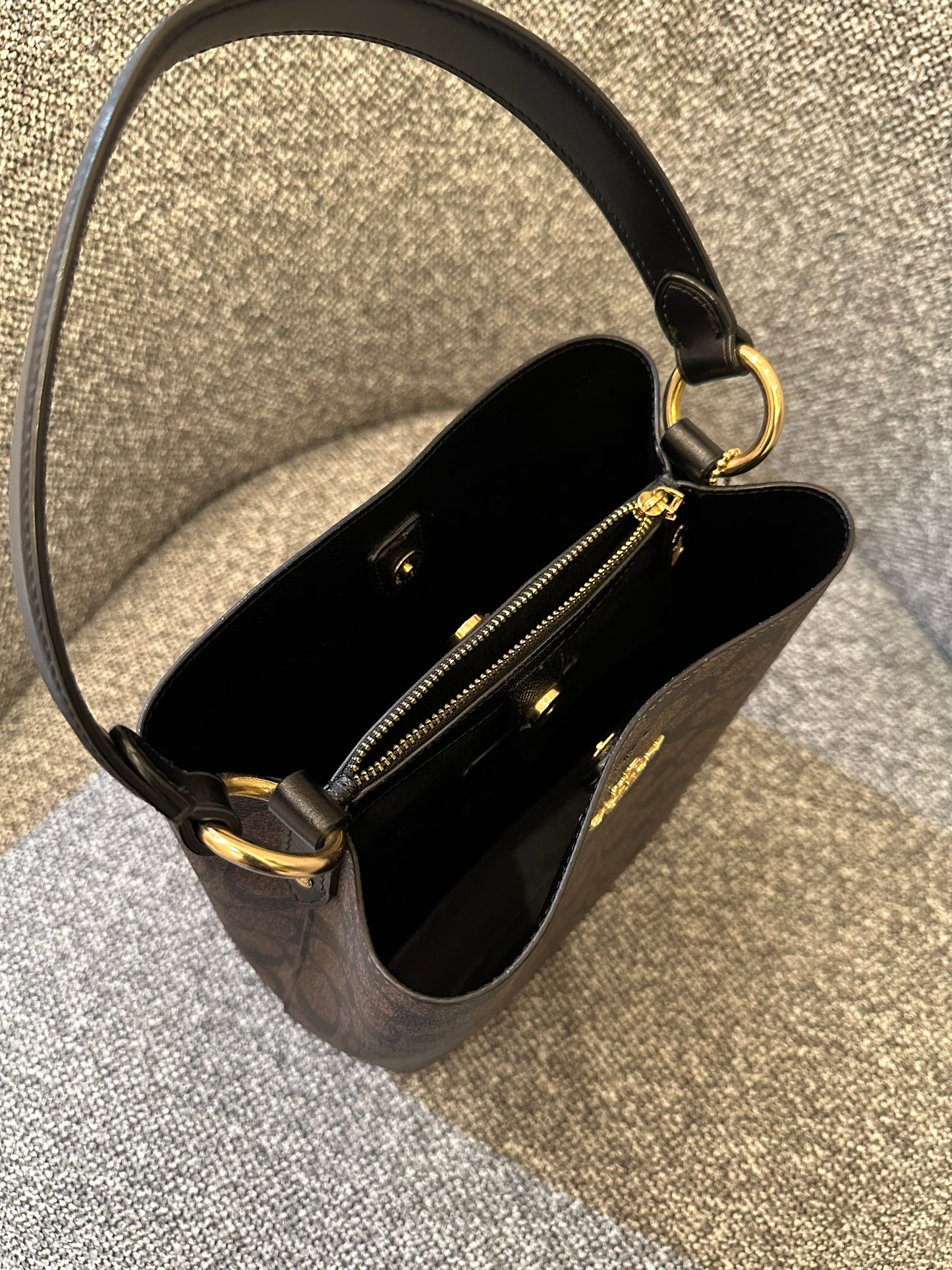 Coach Small Town Bucket Bag In Dark Brown Monogram Signature Canvas