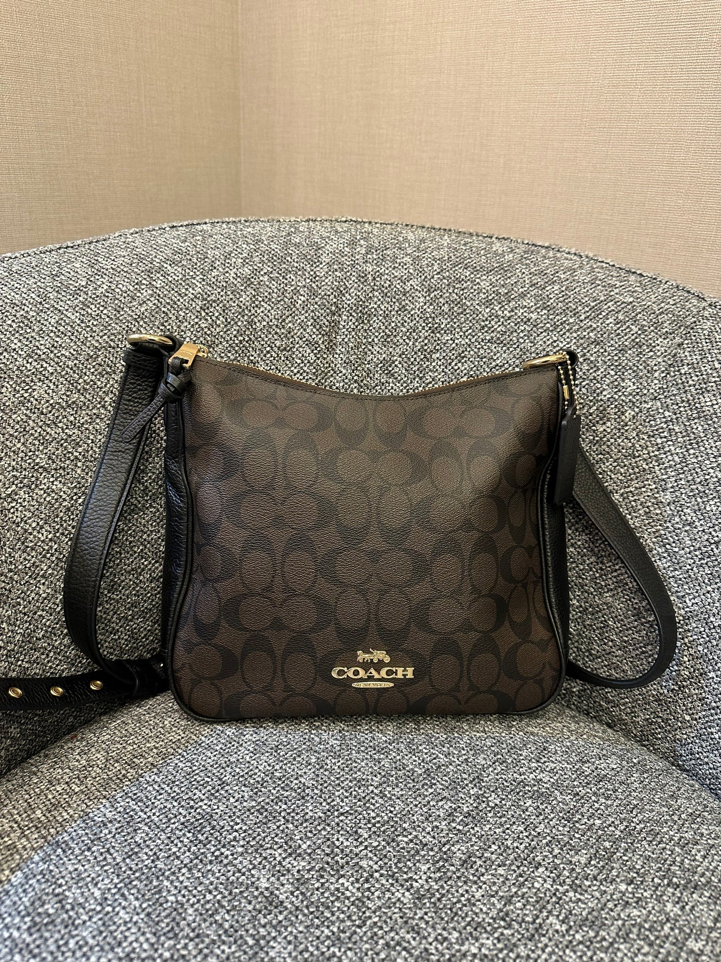 Coach Ellie File Bag In Brown and Black Signature Canvas