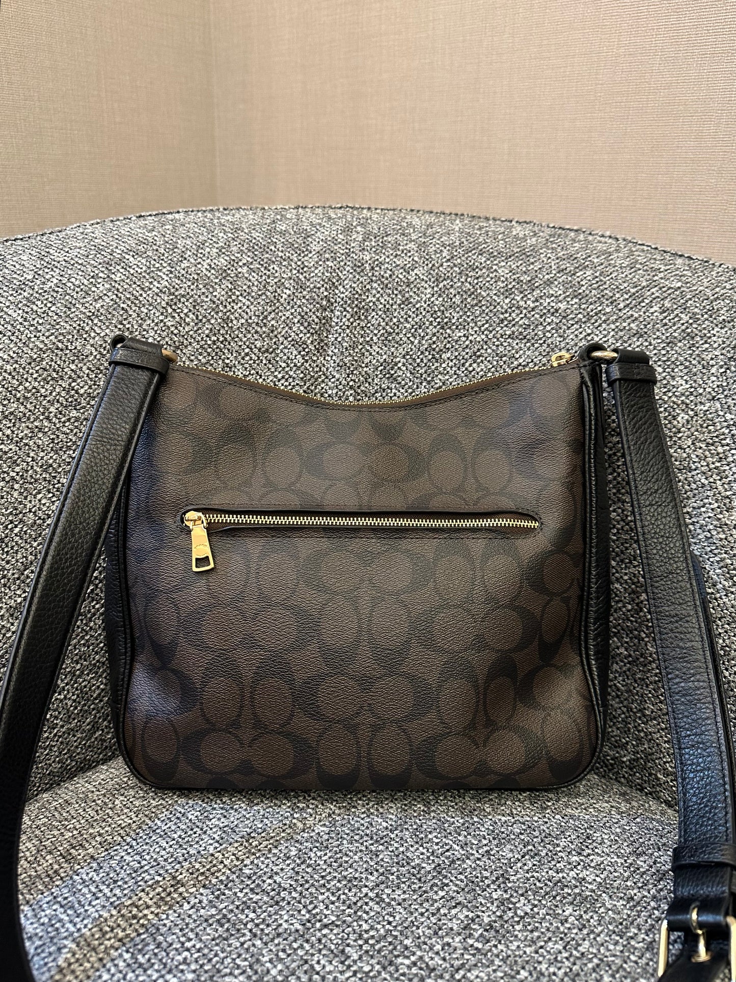 Coach Ellie File Bag In Brown and Black Signature Canvas