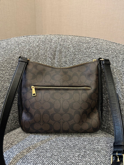 Coach Ellie File Bag In Brown and Black Signature Canvas
