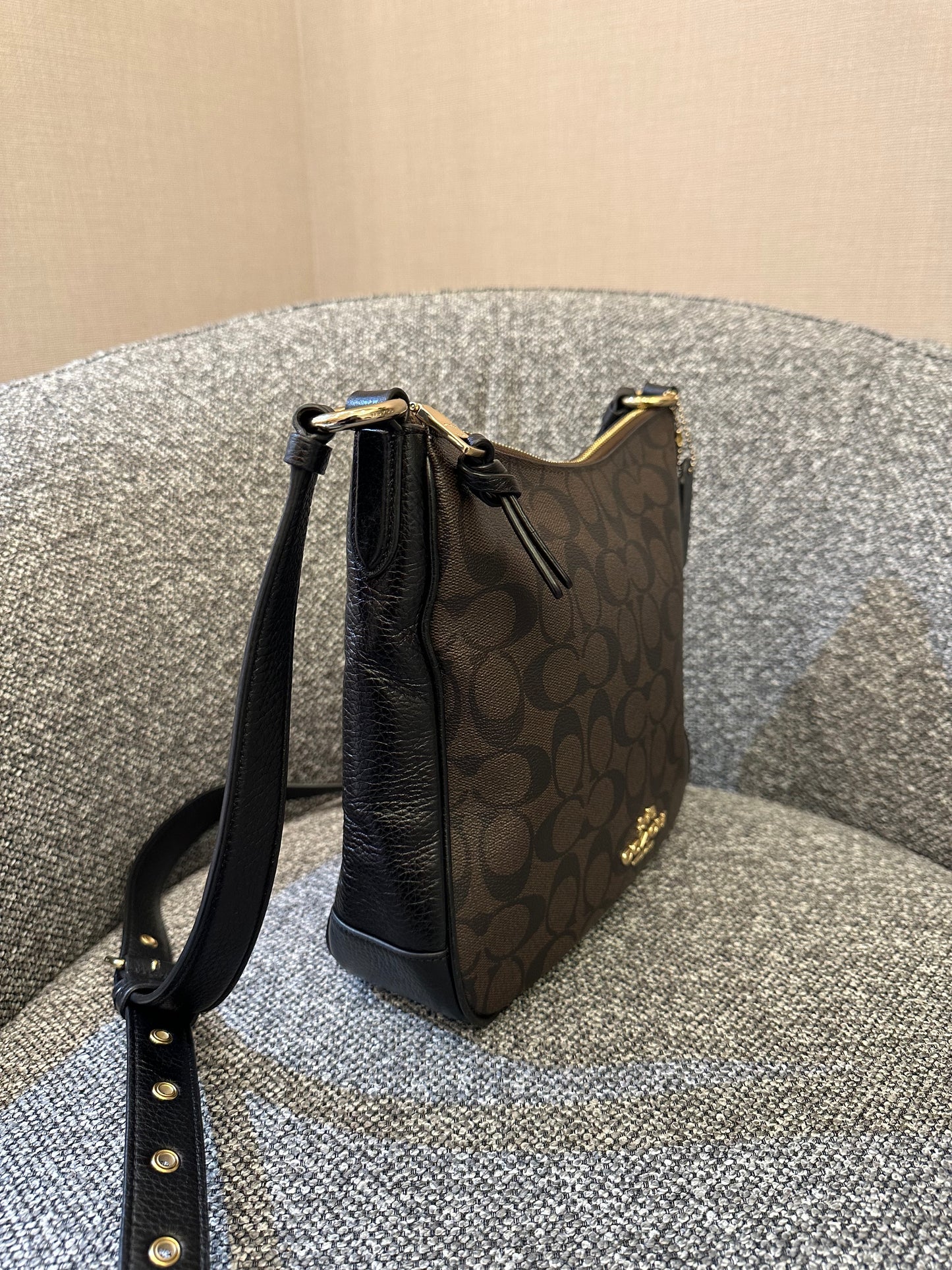 Coach Ellie File Bag In Brown and Black Signature Canvas