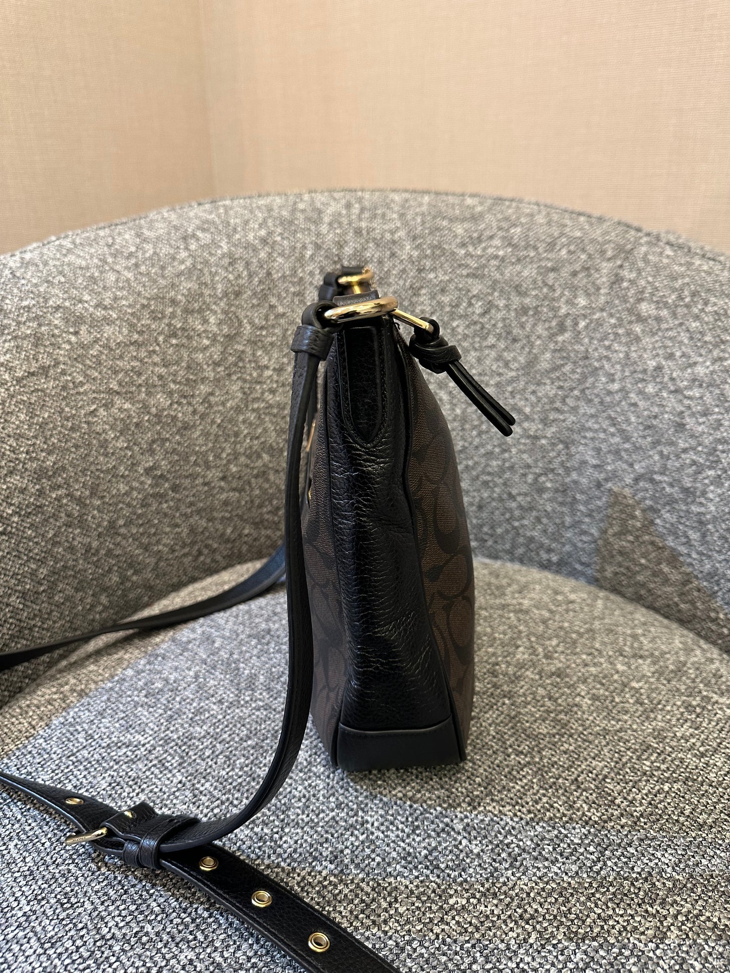 Coach Ellie File Bag In Brown and Black Signature Canvas