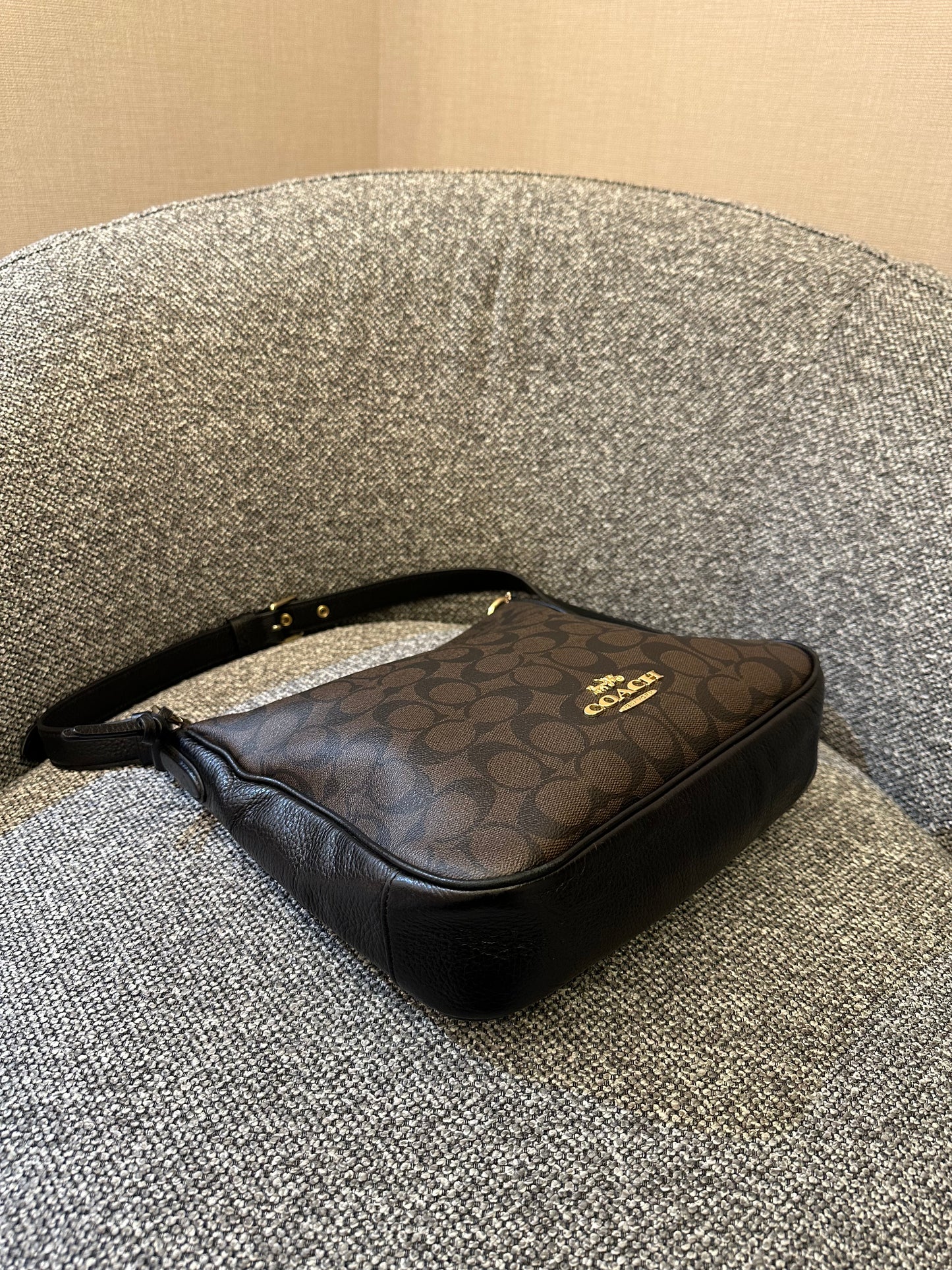 Coach Ellie File Bag In Brown and Black Signature Canvas