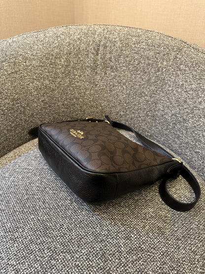 Coach Ellie File Bag In Brown and Black Signature Canvas