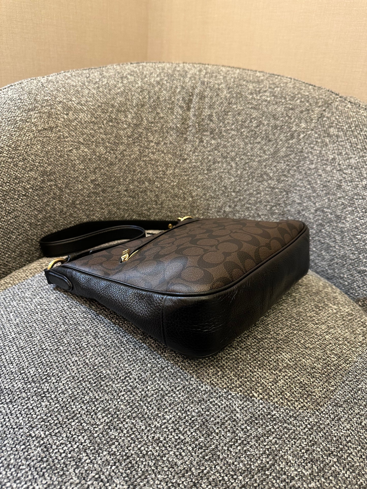 Coach Ellie File Bag In Brown and Black Signature Canvas