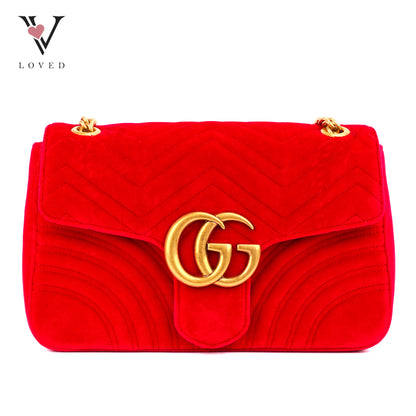 Gucci GG Marmont Velvet Matelassé Medium Bag in Red