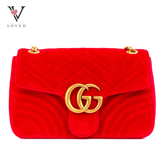 Gucci GG Marmont Velvet Matelassé Medium Bag in Red