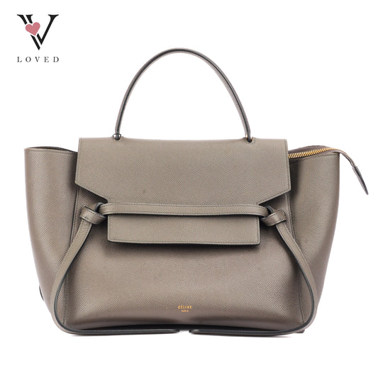 Celine Mini Belt Bag in Grey Grained Calfskin Leather