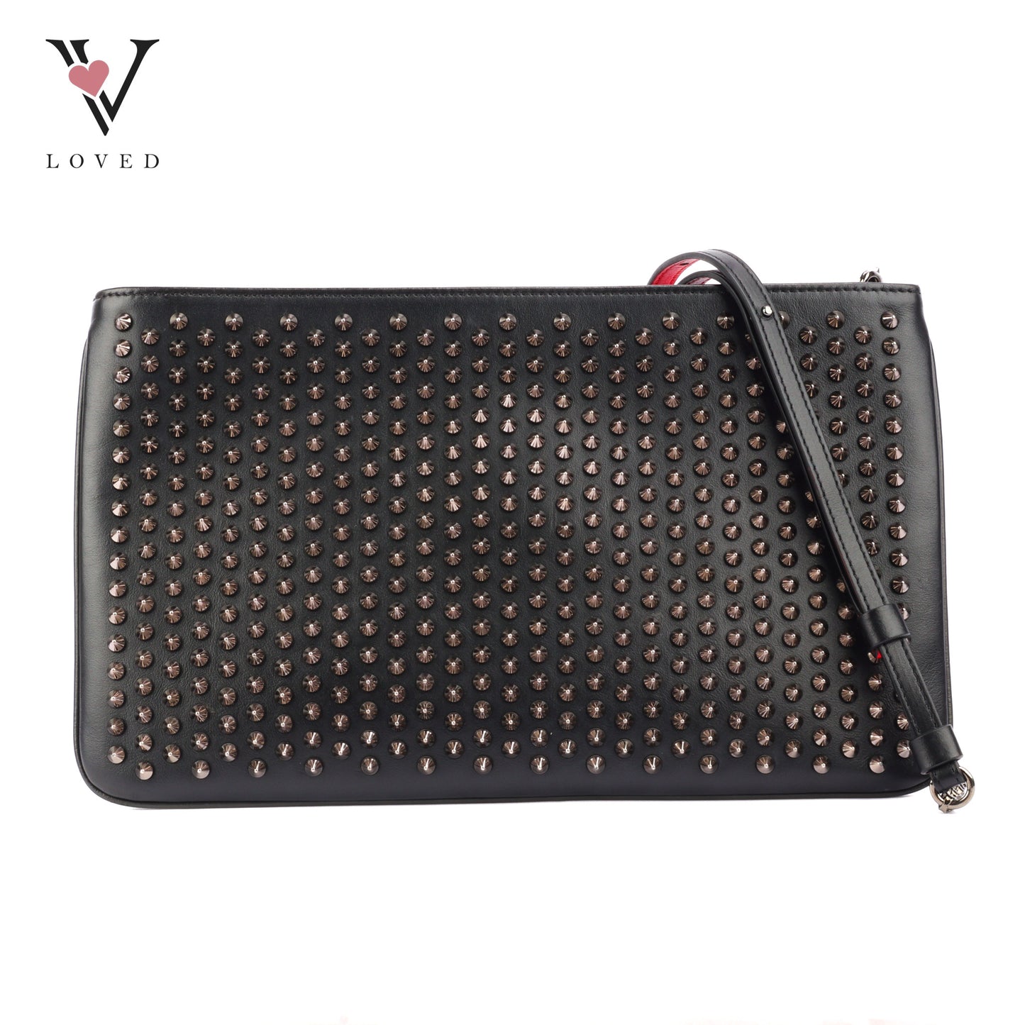 Christian Louboutin Loubiposh Spiked Clutch Bag in Black Leather