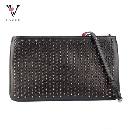Christian Louboutin Loubiposh Spiked Clutch Bag in Black Leather