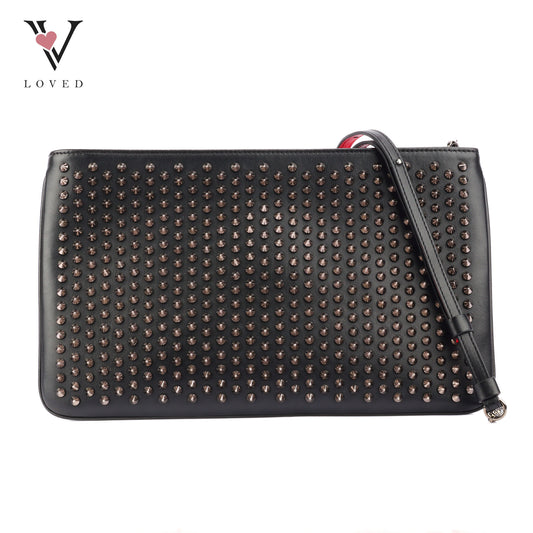 Christian Louboutin Loubiposh Spiked Clutch Bag in Black Leather