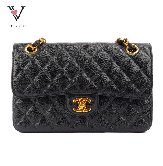 Chanel Classic Double Flap Small in Black Quilted Caviar Leather