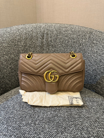 Gucci Marmont Flap Mini Shoulder Bag In Dusty Pink Chevron Leather