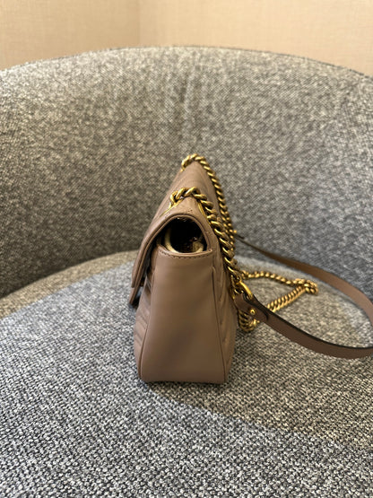 Gucci Marmont Flap Mini Shoulder Bag In Dusty Pink Chevron Leather