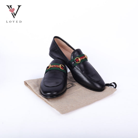 Black Leather Web Horsebit Loafers