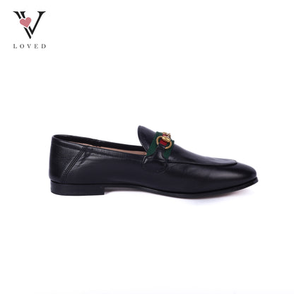 Black Leather Web Horsebit Loafers