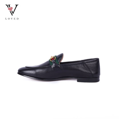 Black Leather Web Horsebit Loafers