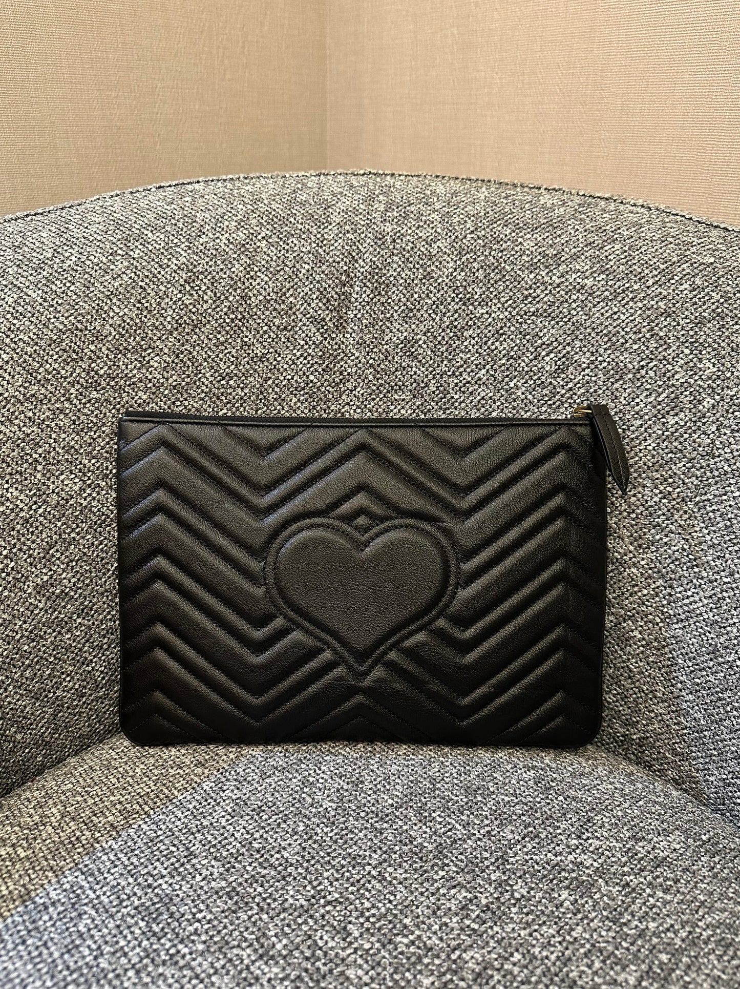 Gucci GG Marmont Pouch In Black Chevron Quilted Leather