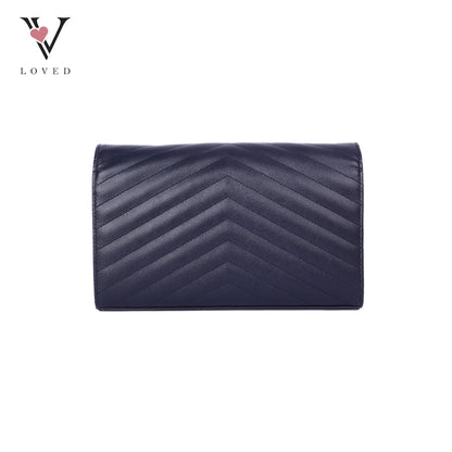 Dark Blue Cassandre Envelope Chain Wallet In Grain De Poudre Leather