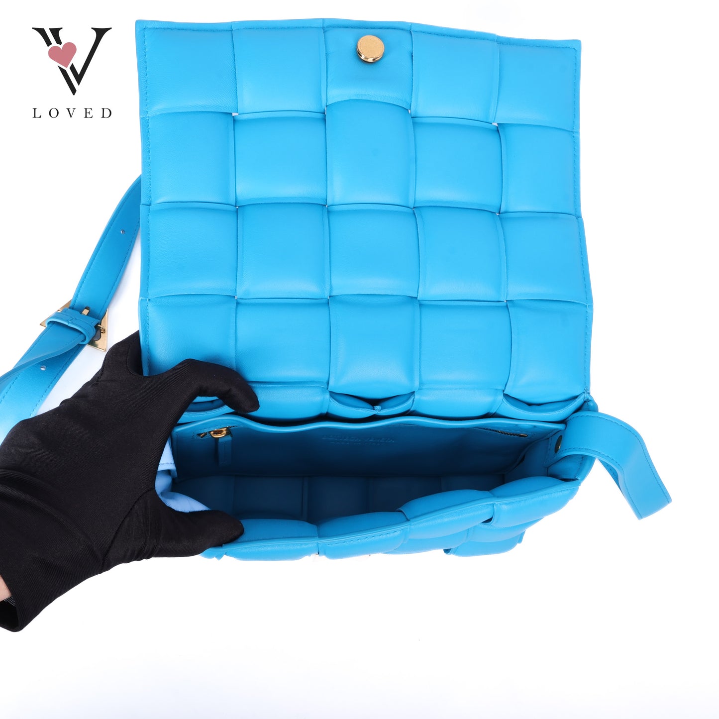 Blue Nappa Maxi Inerrciato Padded Cassette Crossbody Bag