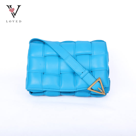 Blue Nappa Maxi Inerrciato Padded Cassette Crossbody Bag