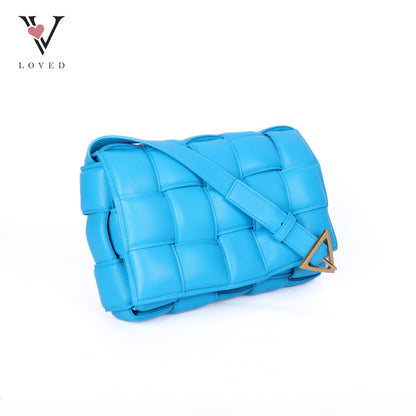 Blue Nappa Maxi Inerrciato Padded Cassette Crossbody Bag